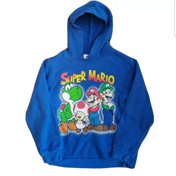 Super  Mario Other - Super Mario Brothers Pullover Hoodie size Small 6-7 Child Sweatshirt Blue Bin6